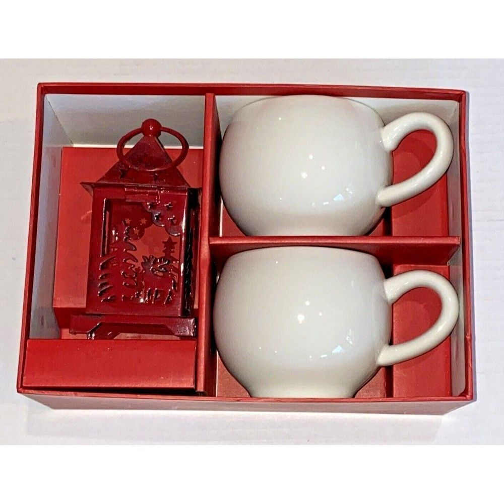 Starbucks Holiday Coffee Mug Set 14oz red tin christmas lantern  Discontinued